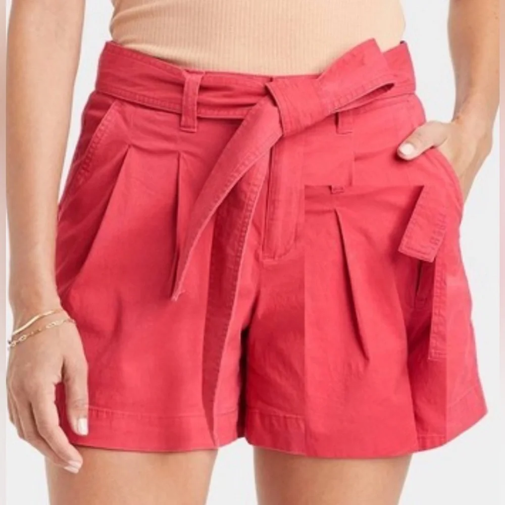 A New Day High-Rise Chino Shorts Belted Red Women’s Size 10 - Picture 1 of 9